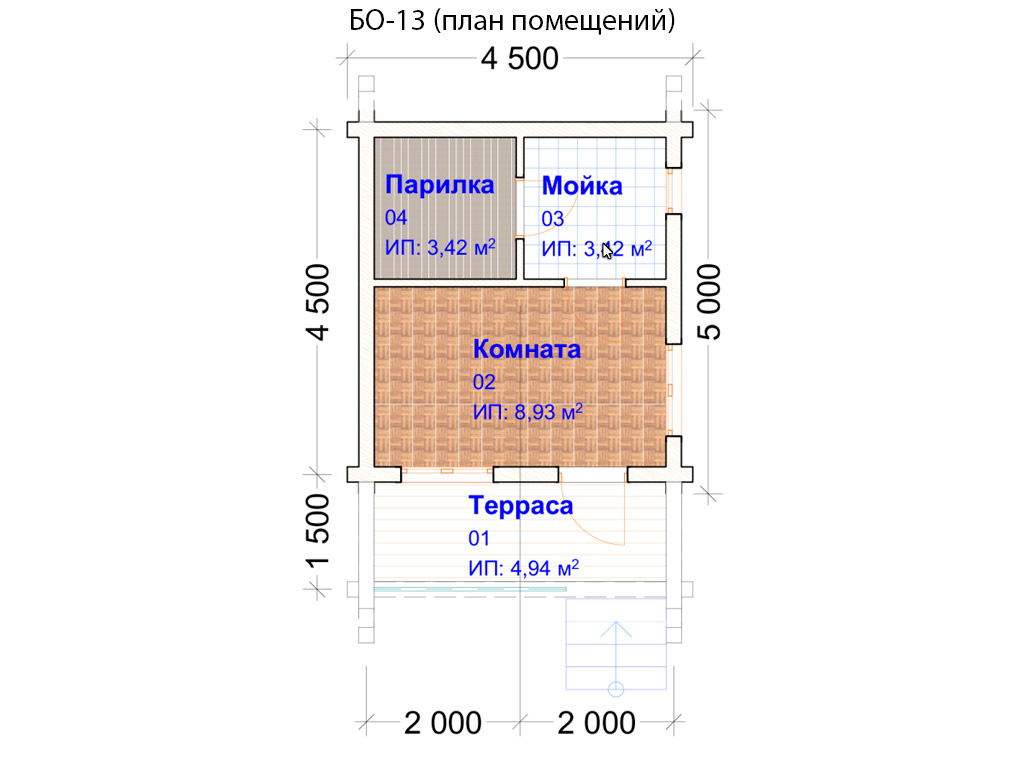 План бани с комнатой отдыха 4х5