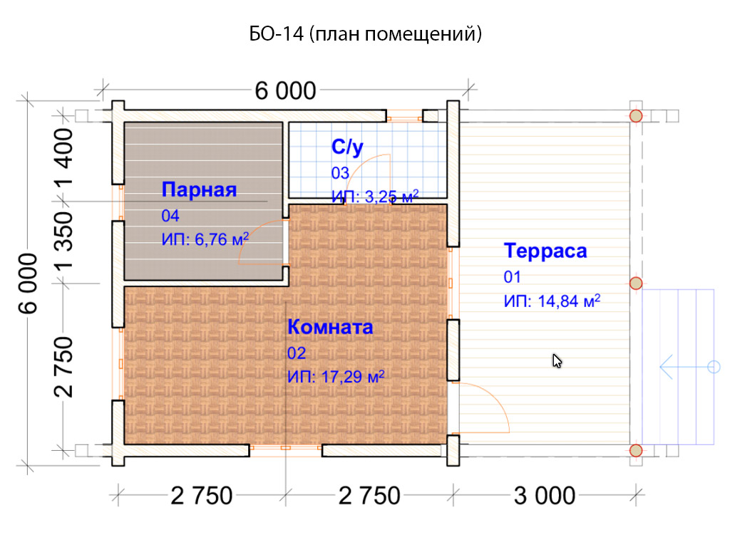 Проект бани с комнатой отдыха и террасой из газобетона