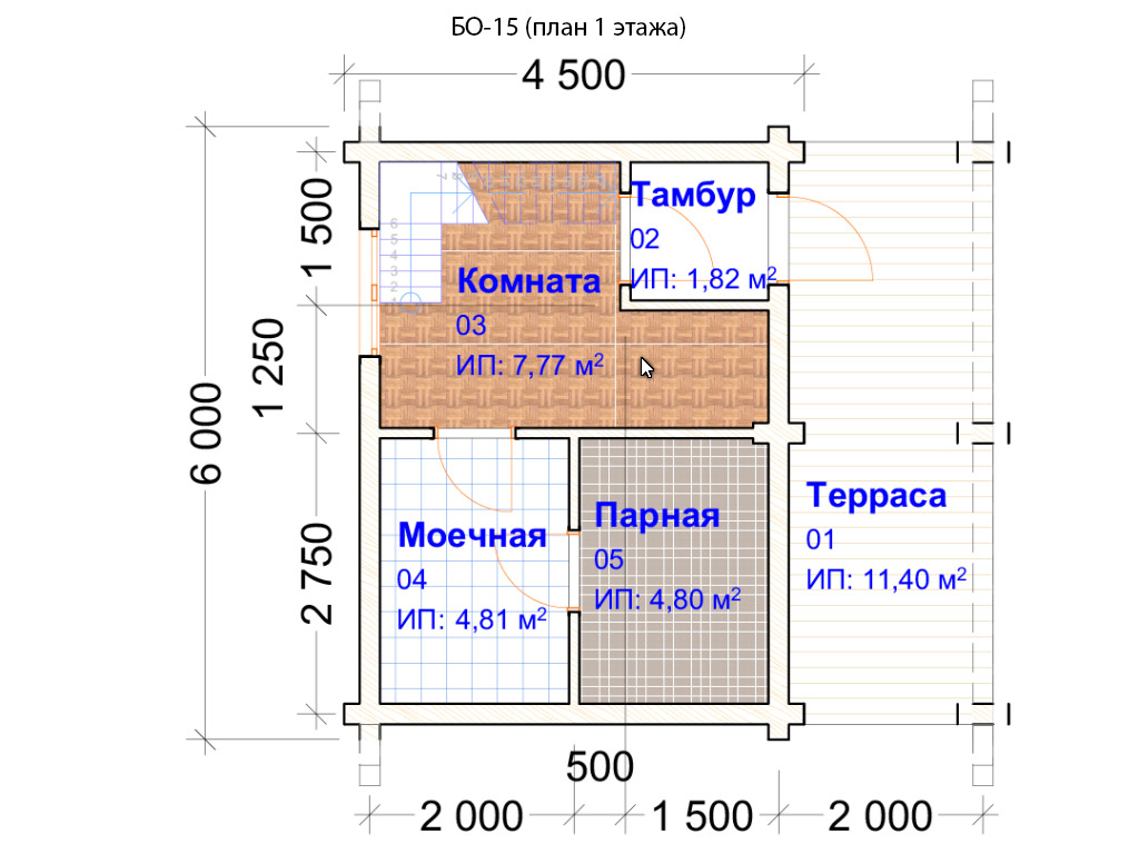 Проект бани 6х6 с комнатой отдыха парилкой помывочной туалетом