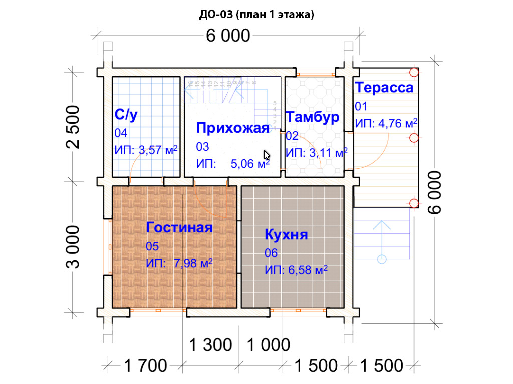 Проект дома 6х6м ДО-03 (план 1 этажа)