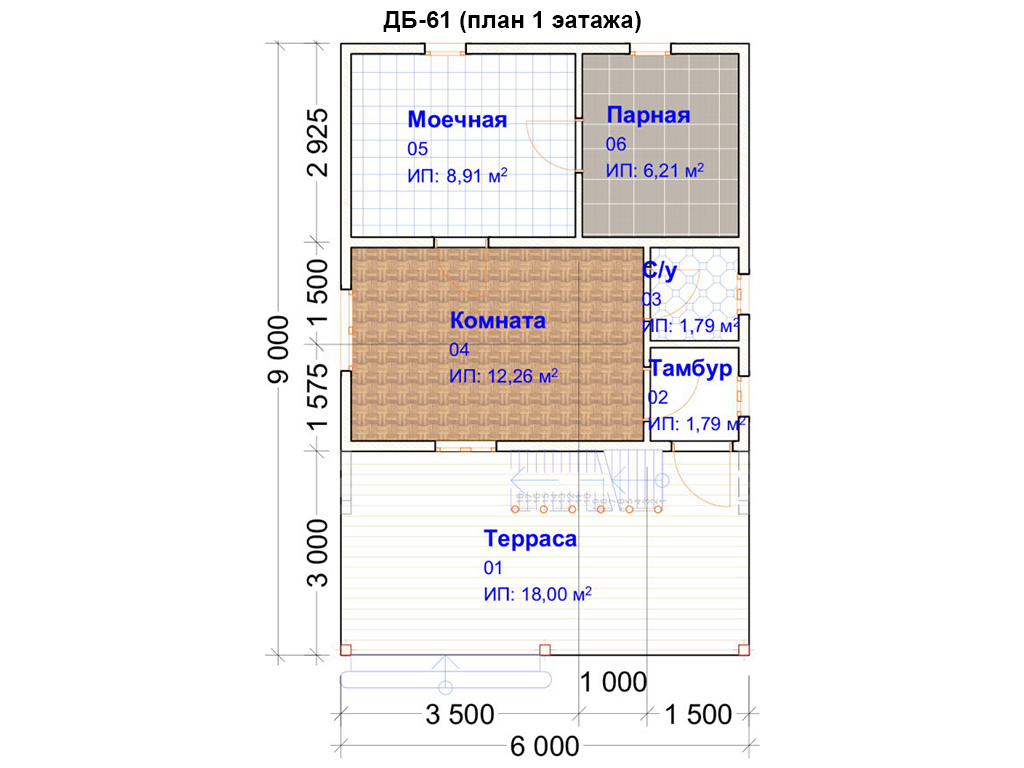 Проект бани 6 на 6 с верандой