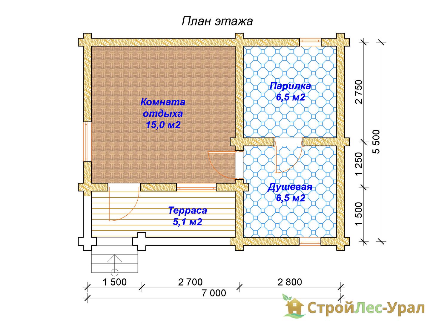 Проект бани 5х7 с комнатой отдыха